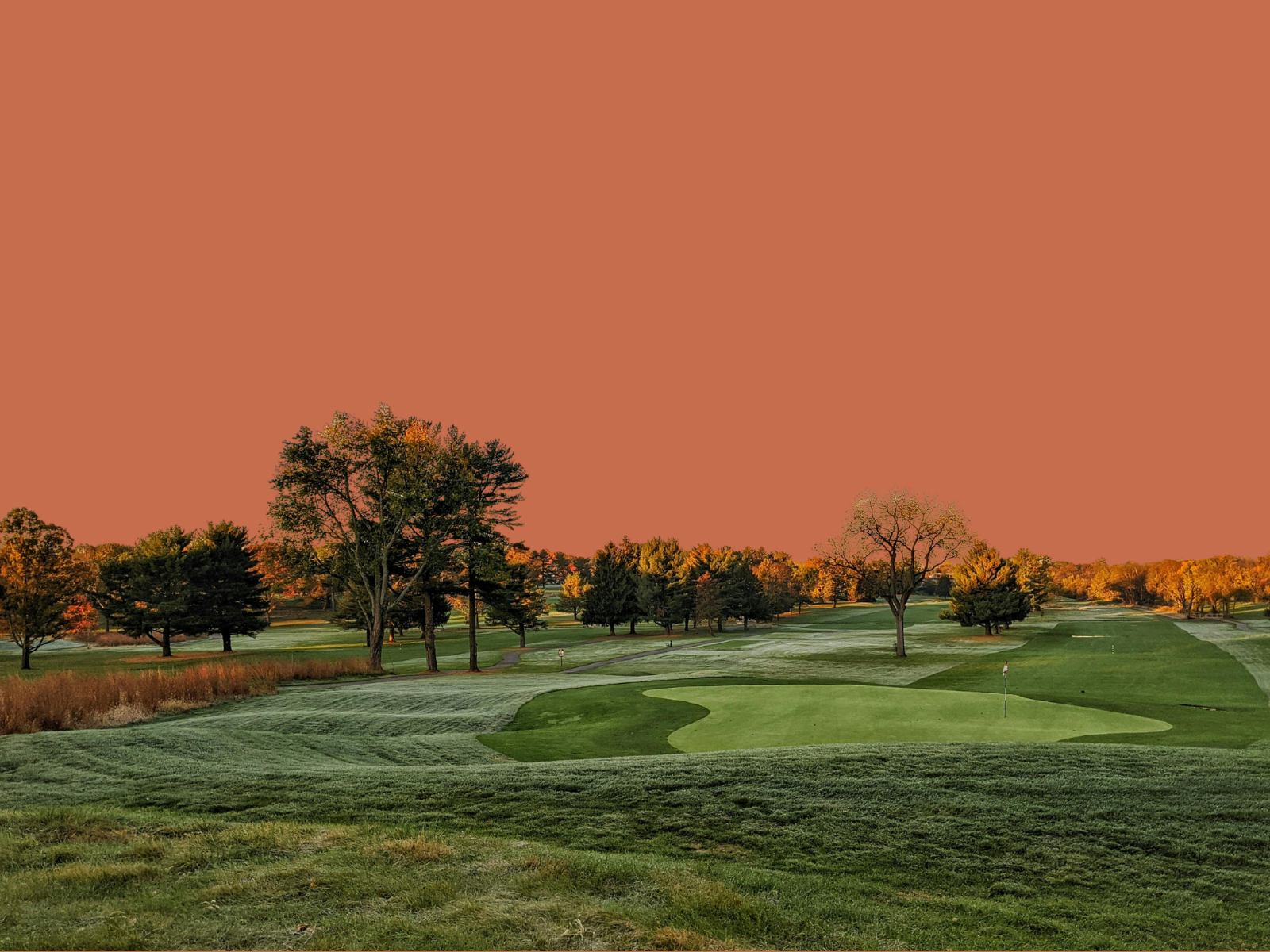 Image of a golf course with avanzia marketing terra red skyline